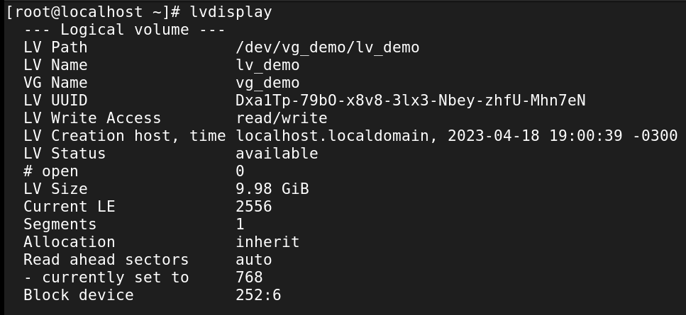 Display Info about a Logical Volume