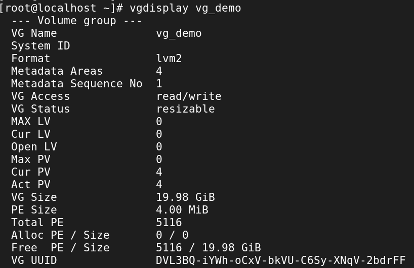 Display Info about a Volume Group